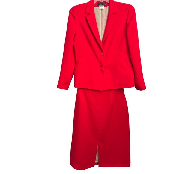 Harvé Benard Red Womens Blazer & Skirt Suit Set Size 8 100% Polyester Classic Bu - Picture 1 of 12